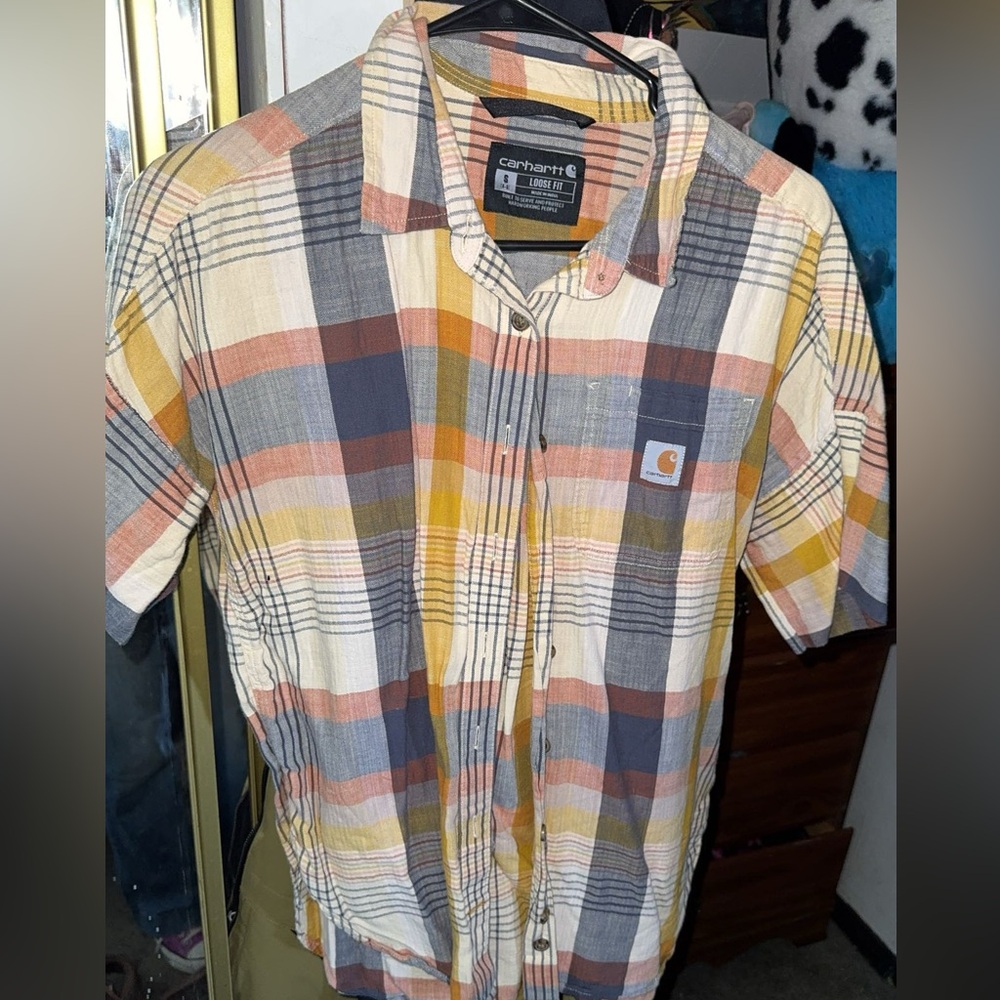 Carhartt Blue and Orange Casual Button Down Shirt